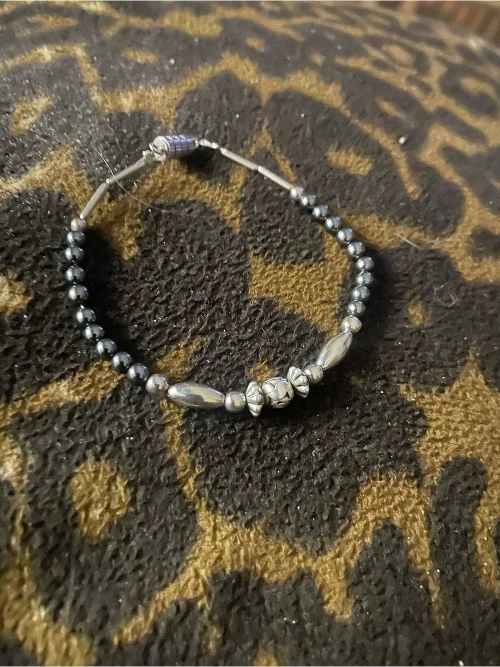 Vintage Hematite Beaded Bracelet with Silver Accent Beads - Hematite Gray